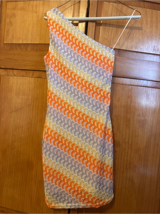 Altar'd State Dresses & Skirts - One-Shoulder Crochet Bodycon Dress in Orange, Lavender & Cream NWT Small